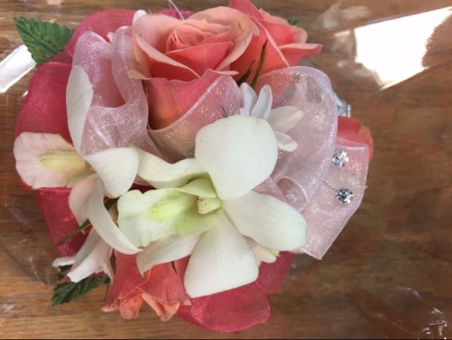 Wristlet - Peach Spray Rose, Dendrobium Orchid, Hyacinth