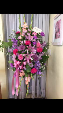 Standing Spray - Purple and Pink Lilies, Roses, Gladiolas, Carnations